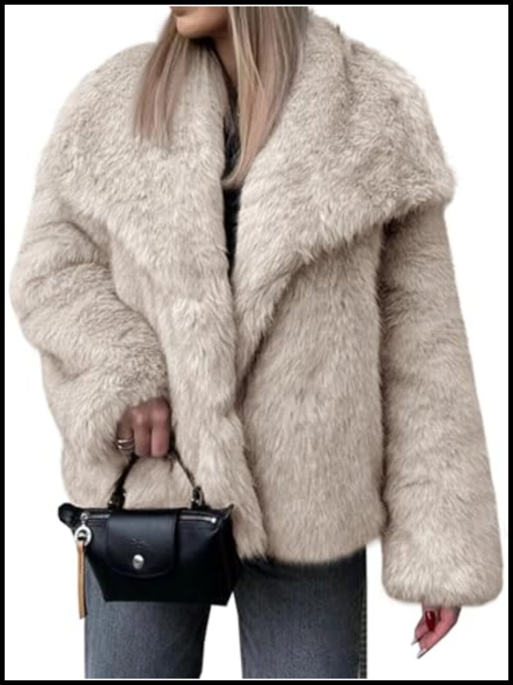 Faux Fur Coat Winter Shaggy Oversized Lapel Jacket Fuzzy Fleece Outerwear